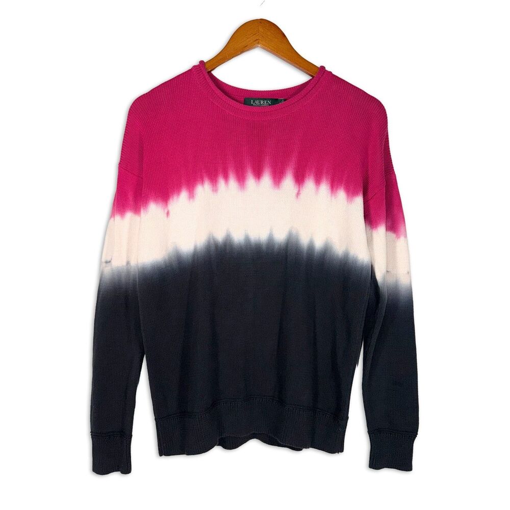 Lauren Ralph Lauren Tie Dye Ombre Sweater Pink Navy Cotton Knit M